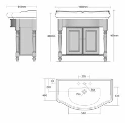 Foresters 100cm Period Basin & Oak Cabinet | Old Fashioned Bathrooms -UK Bathroom Supplies Sales Store 100cm Bow Front Unit Front