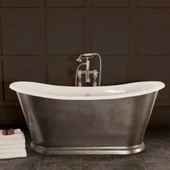 Hurlingham Caravel Bateau Cast Iron Bath 1675mm | Old Fashioned Bathrooms -UK Bathroom Supplies Sales Store Caravel Cast Iron Bateau Bath In Pewter Lustre