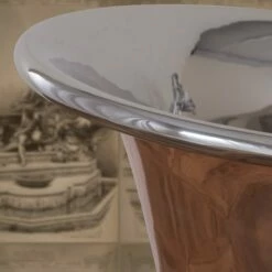 Copper Normandy Bateau Bath - Copper Exterior & Nickel Interior | Suffolk -UK Bathroom Supplies Sales Store Coper Bateau Bath with Polished Nickel Interior Close Up 1 Normandy