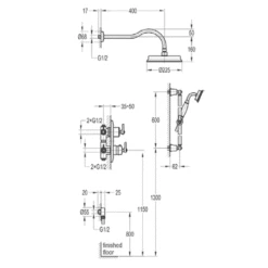 Liberty Concealed Shower With Slider Rail By Old Fashioned Bathrooms -UK Bathroom Supplies Sales Store Flova Liberty Conceaed Shower with Overhead Shower and Hand Shower Tech