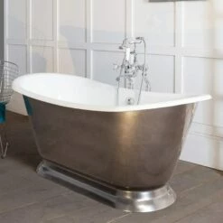 Hurlingham Galleon Cast Iron Bath 1675mm | Old Fashioned Bathrooms -UK Bathroom Supplies Sales Store Galleon Cast Iron Bateau Bath In Pewter Lustre