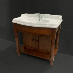 Old England Suffolk Console Basin With Curved Front Vanity Unit -UK Bathroom Supplies Sales Store Old England Mahogany Vanity Unit with 90cm Console Basin Iso View