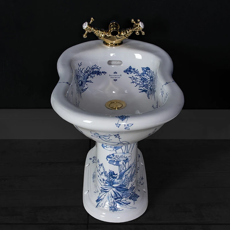 Victorian Blue Floral Freestanding Bidet By Old Fashioned Bathrooms 3 Victorian Blue Floral Freestanding Bidet By Old Fashioned Bathrooms