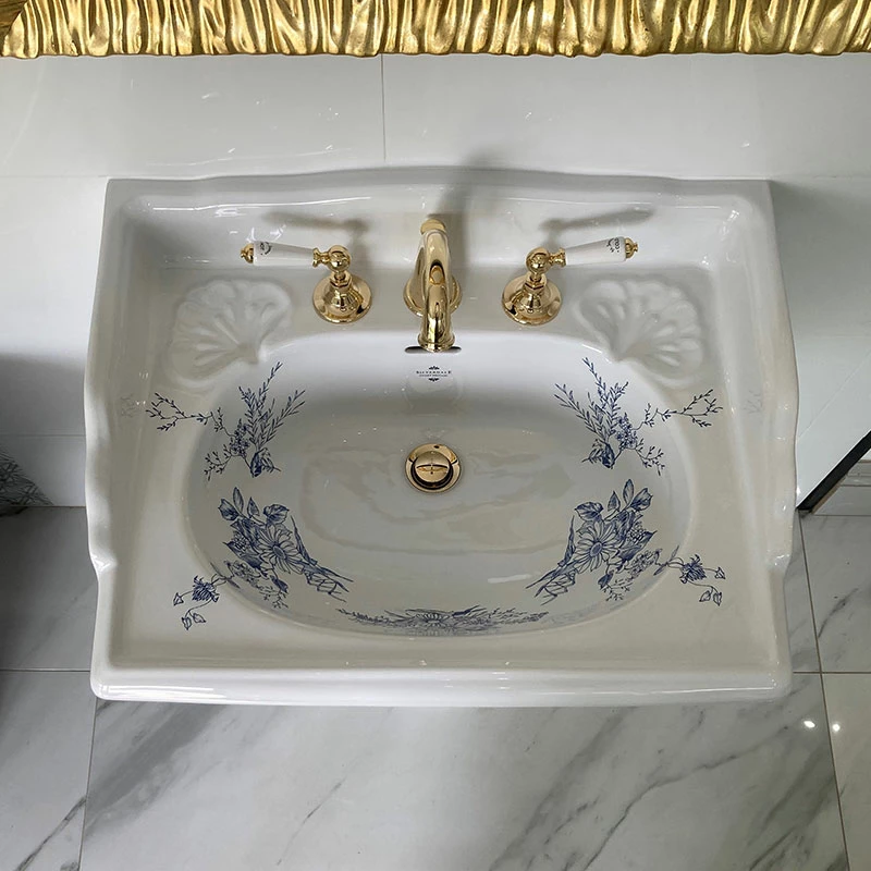 Old Fashioned Bathrooms - Victorian Blue Floral Large Basin And Pedestal 5 Old Fashioned Bathrooms - Victorian Blue Floral Large Basin And Pedestal - Image 3