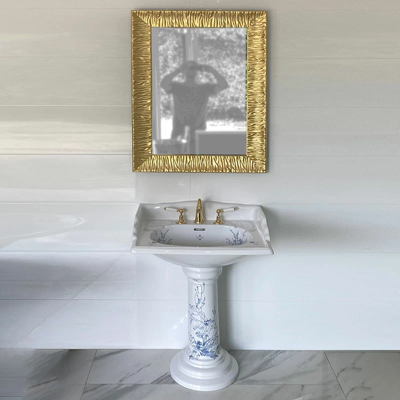 Old Fashioned Bathrooms - Victorian Blue Floral Large Basin And Pedestal 4 Old Fashioned Bathrooms - Victorian Blue Floral Large Basin And Pedestal - Image 2