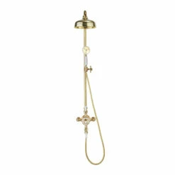 Belgravia Thermostatic Exposed Shower With Riser Bracket | OFB -UK Bathroom Supplies Sales Store belgravia exposed unlacquered brass shower kit