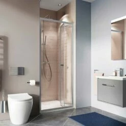 Crosswater 'Clear 6' Bi-fold Door & (Optional) Side Panel -UK Bathroom Supplies Sales Store clear 6 bifold door in recess w900 h900