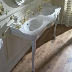 Palladio Double Console Basin On Ceramic Legs | OFB 8 Palladio Double Console Basin On Ceramic Legs | OFB -UK Bathroom Supplies Sales Store palladio 150 double console 3