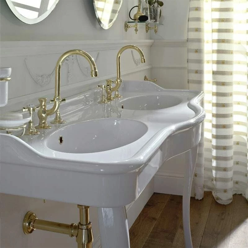 Palladio Double Console Basin On Ceramic Legs | OFB 6 Palladio Double Console Basin On Ceramic Legs | OFB - Image 4