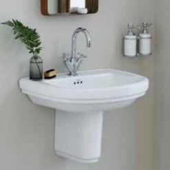 Riviera 580mm D Shape Basin & Semi Pedestal | OFB -UK Bathroom Supplies Sales Store riviera basin